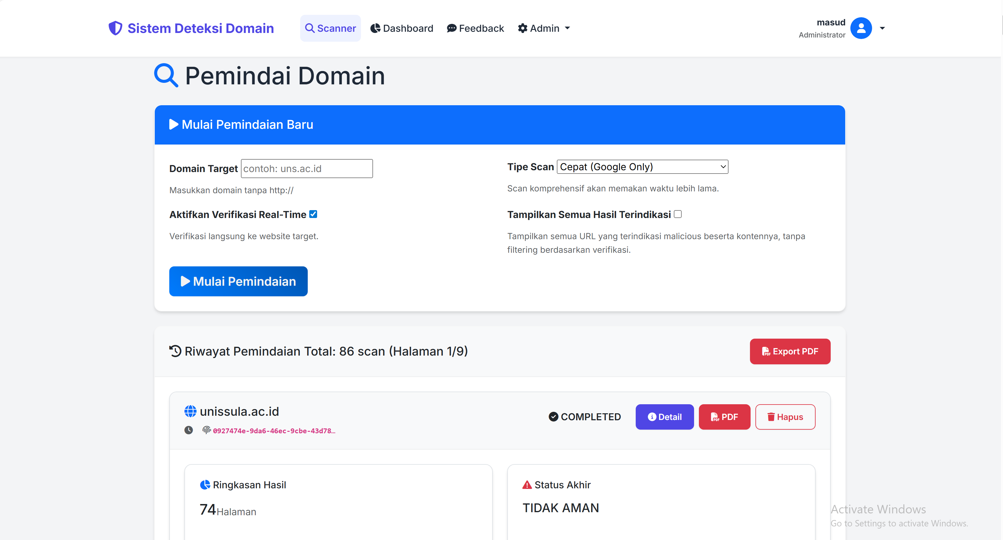HARMSCAN System - Domain Scanning Interface
